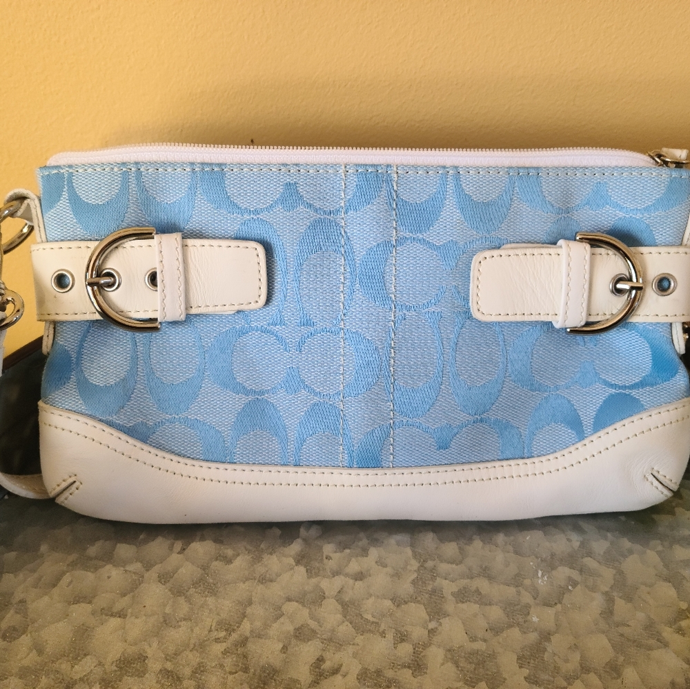 Light blue and white Coach purse